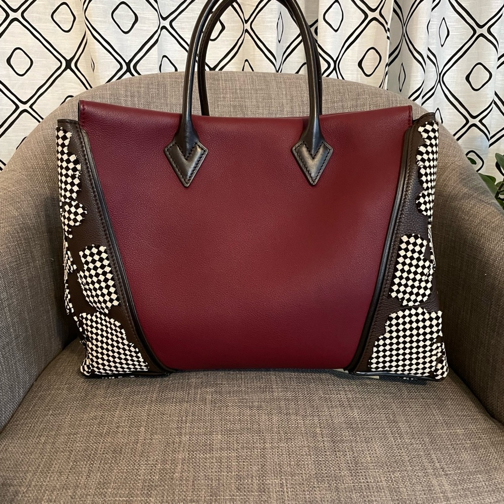 Louis Vuitton Burgundy and Brown Tote with Black-and-White Patterned Sides - Picture 10 of 15
